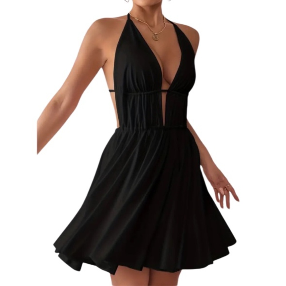 NEW Black Stretchy backless mini-dress bikini cover-up sexy & cute for summer!